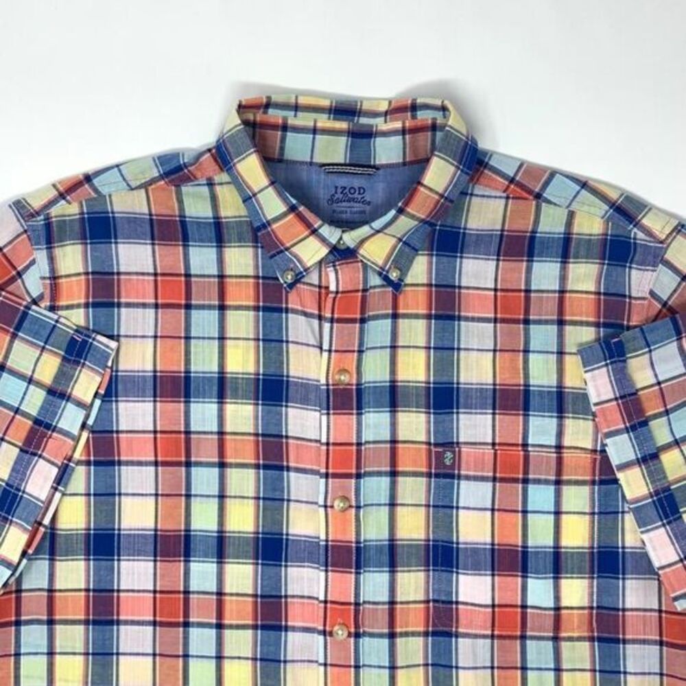 IZOD Saltwater Multi Color Check Classic Men's‎ Short Sleeve Shirt Size Large